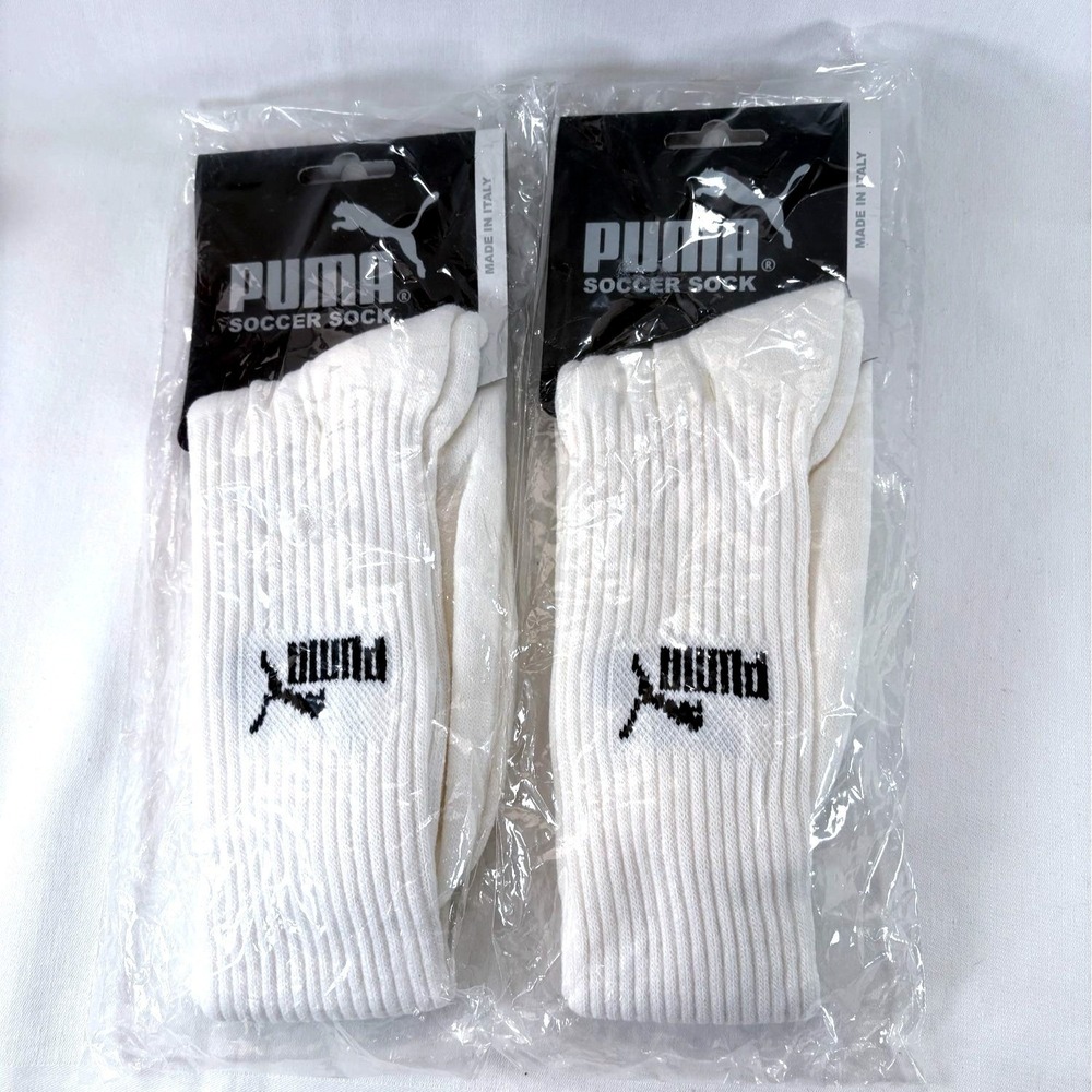 Puma White Soccer Football Knee High Socks 2‎ Pairs Youth Size Made in Italy New